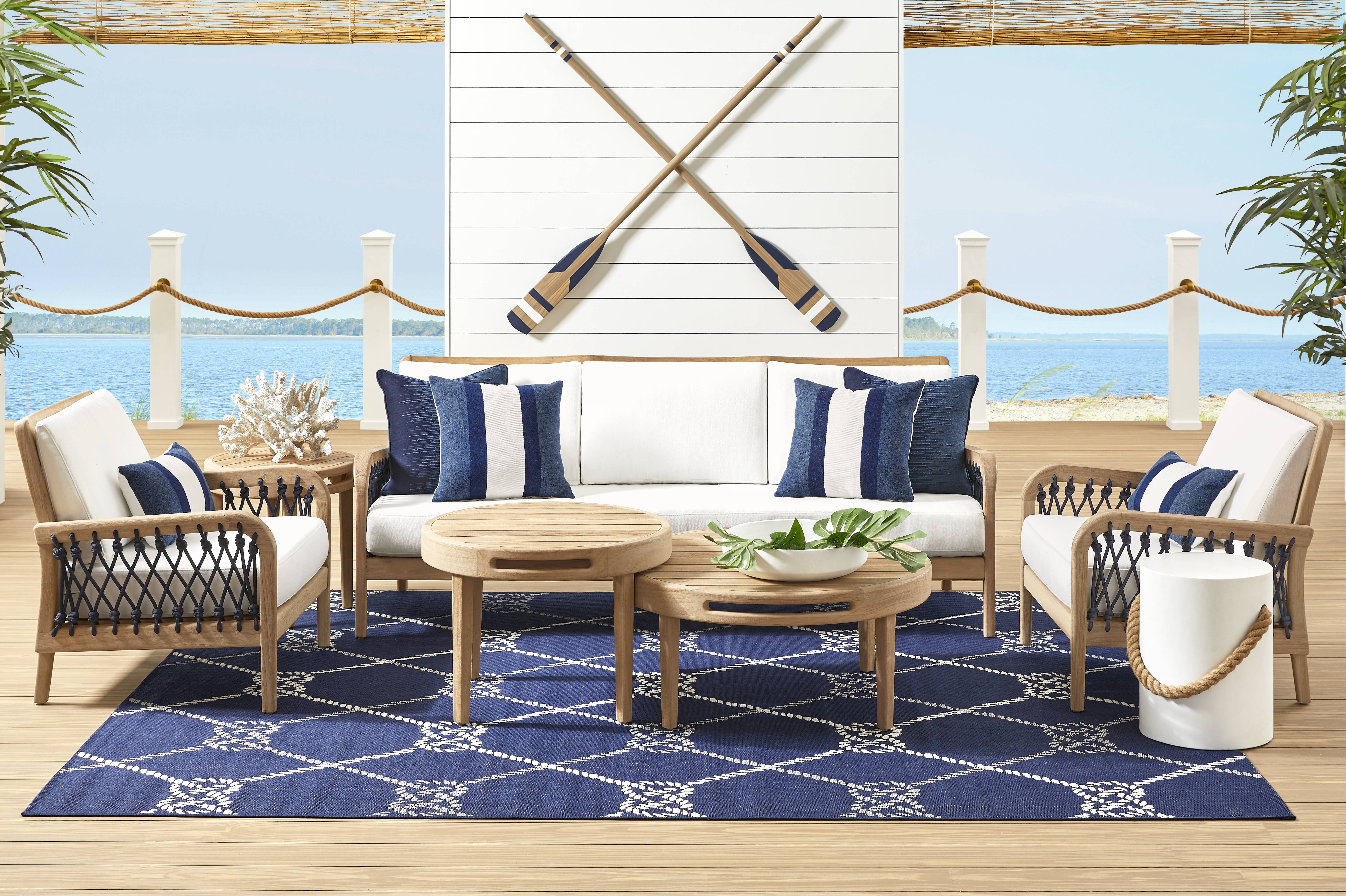 Riva Blonde Outdoor Sofa with White Cushions