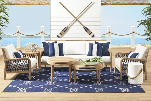 Riva Blonde Outdoor Sofa with White Cushions