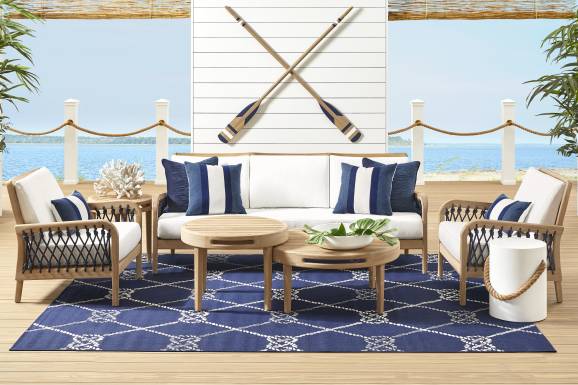 Riva Blonde Outdoor Club Chair with White Cushions