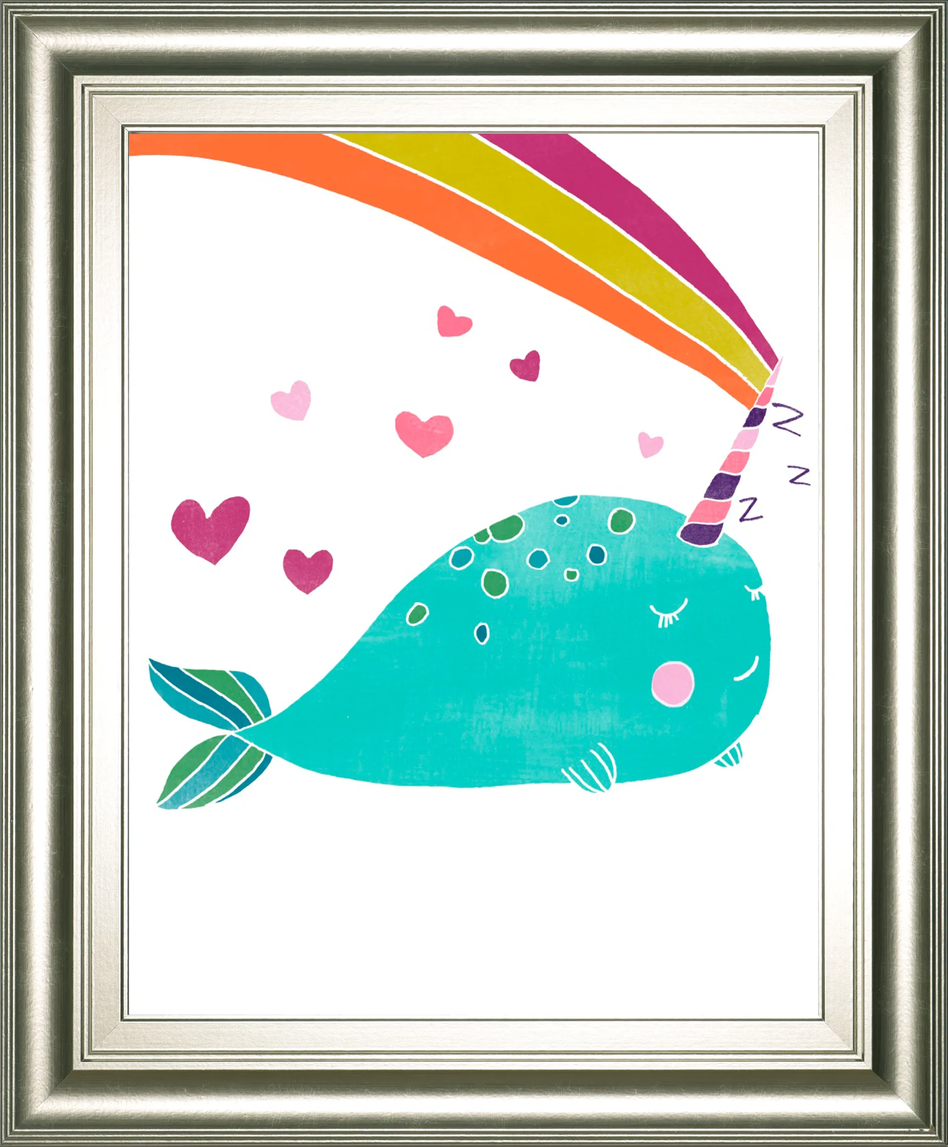 Kids Happy Narwals White Framed Wall Art - Image 1