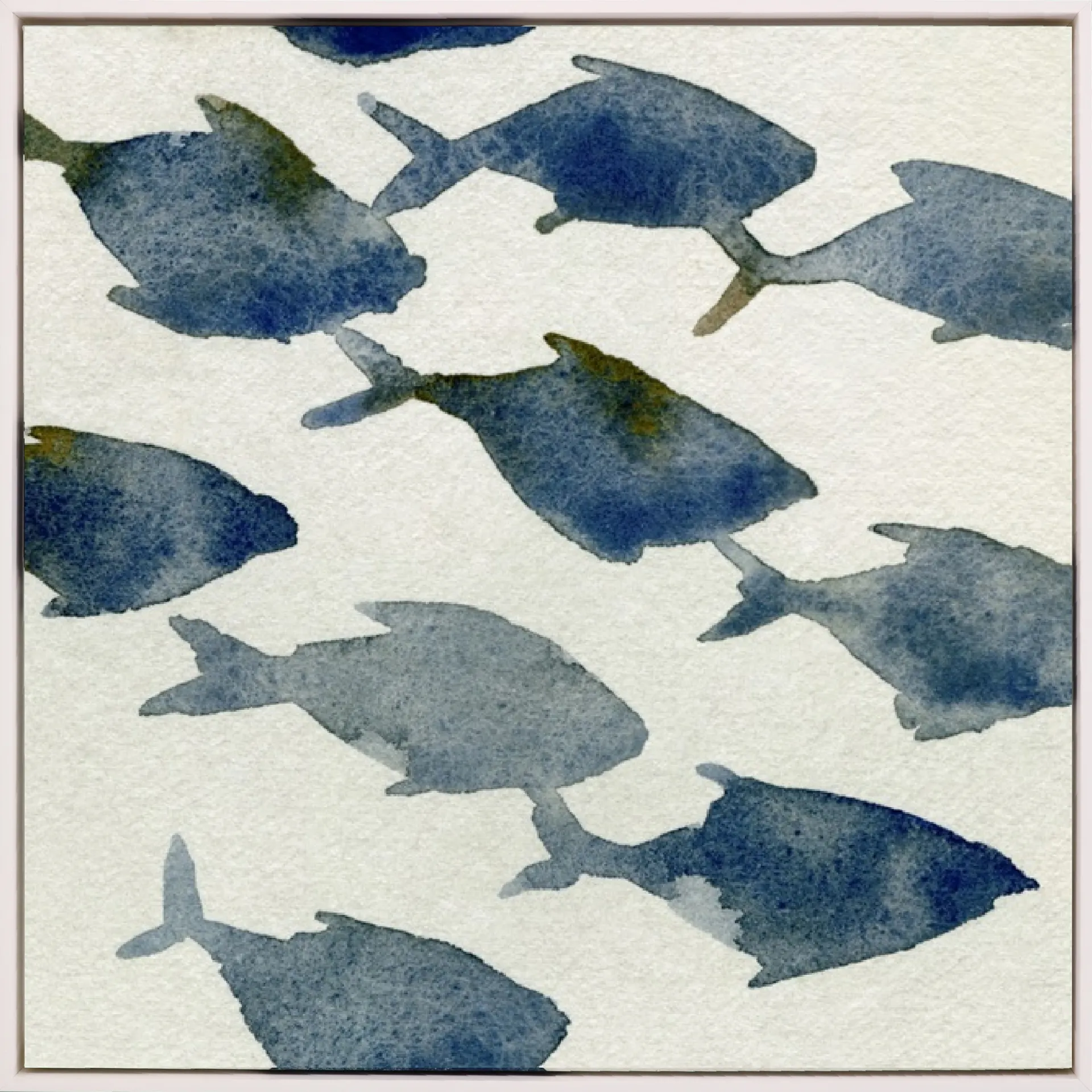 School of Fish Blue Framed Artwork - Image 1