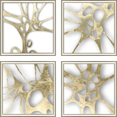 Golden Splash I Framed Artwork, Set of 4