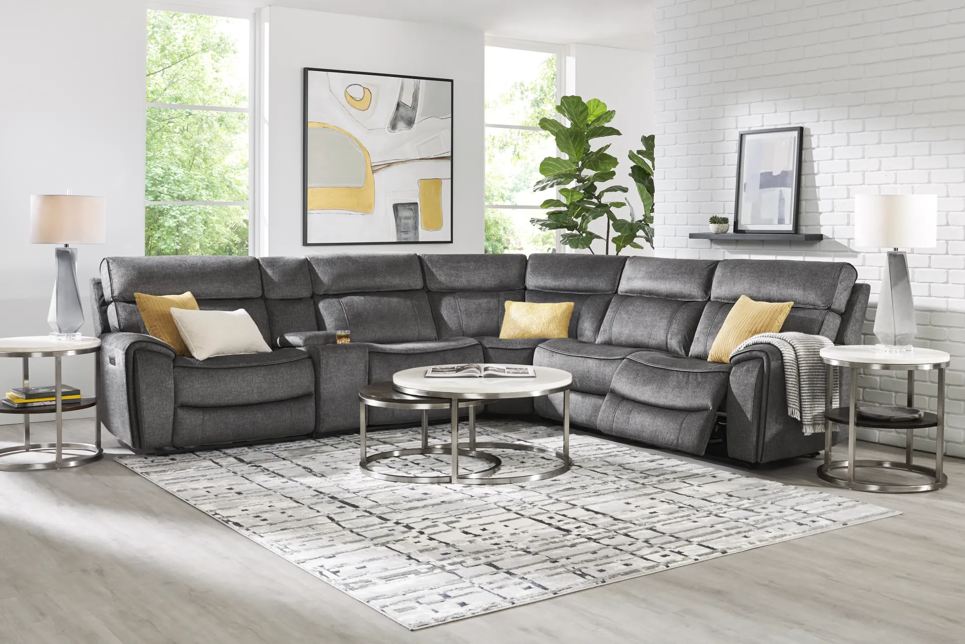 Bradshaw Place Dark Gray 6 pc Dual Power Reclining Sectional - Image 2