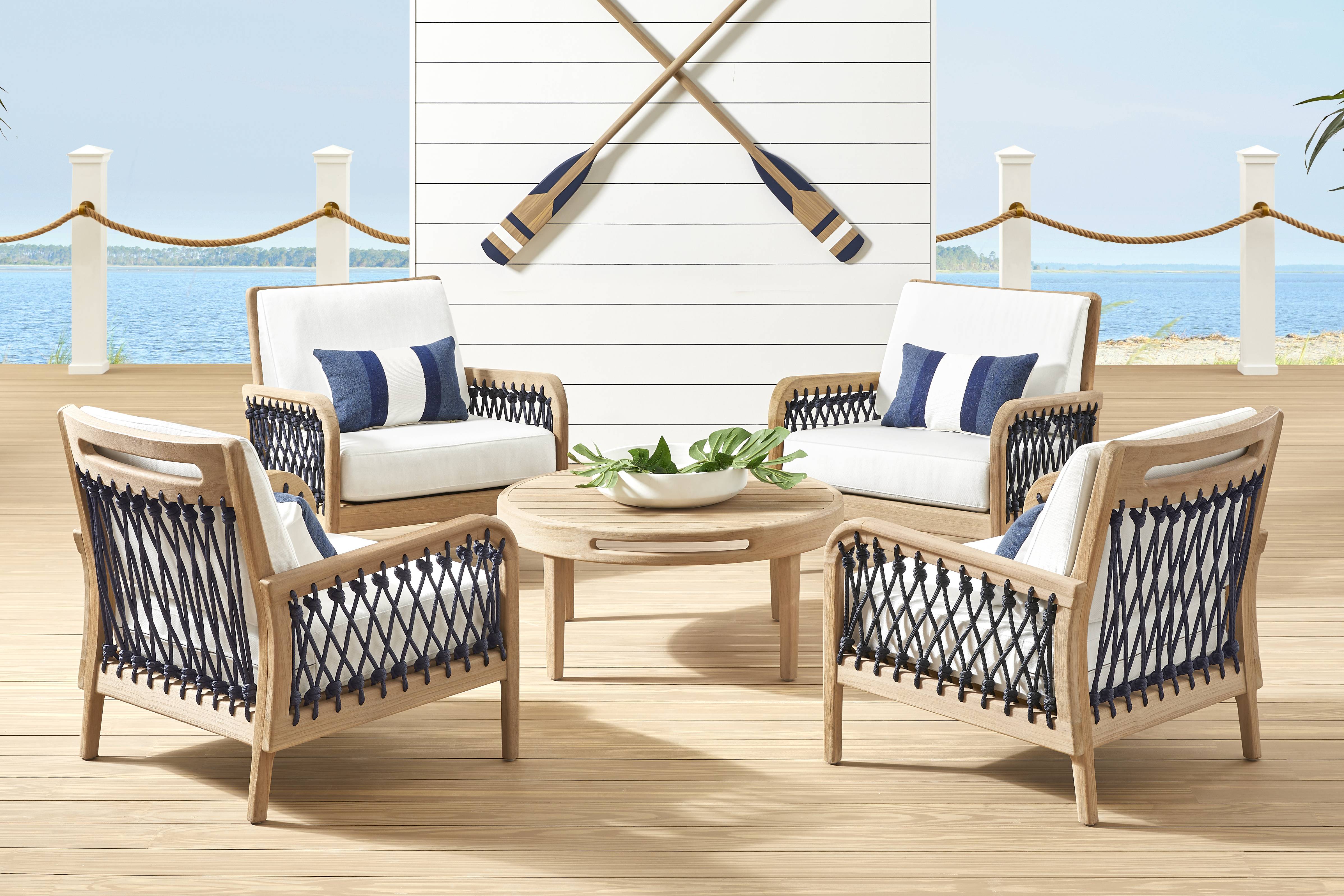 Riva Blonde 5 Pc Outdoor Chat Set with White Cushions - Thumbnail - Image 1