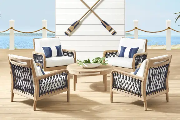 Riva Blonde 5 Pc Outdoor Chat Set with White Cushions