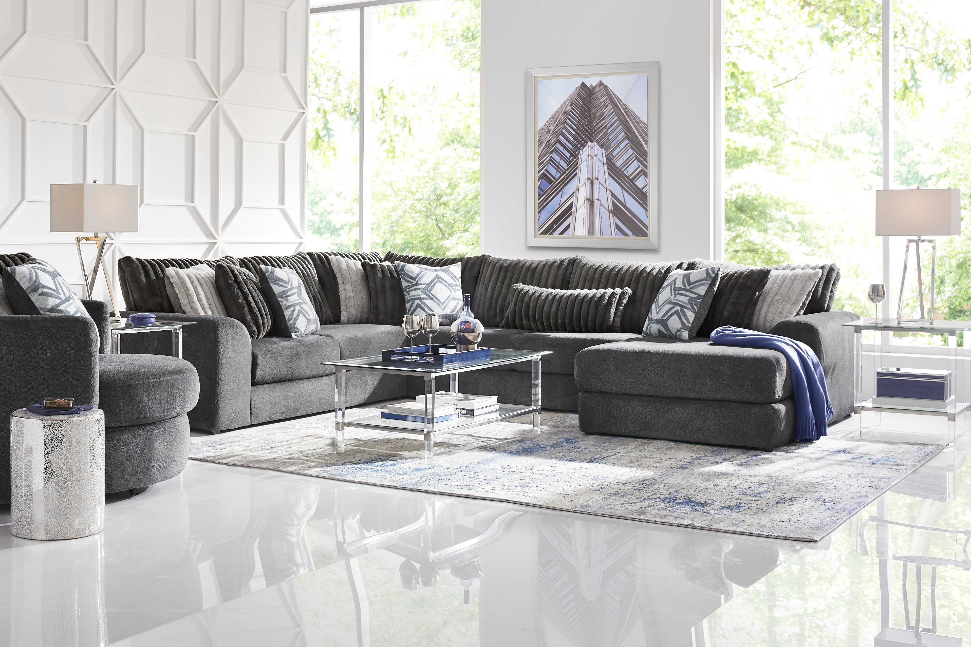 Moreau Street Black 3 Pc Sectional