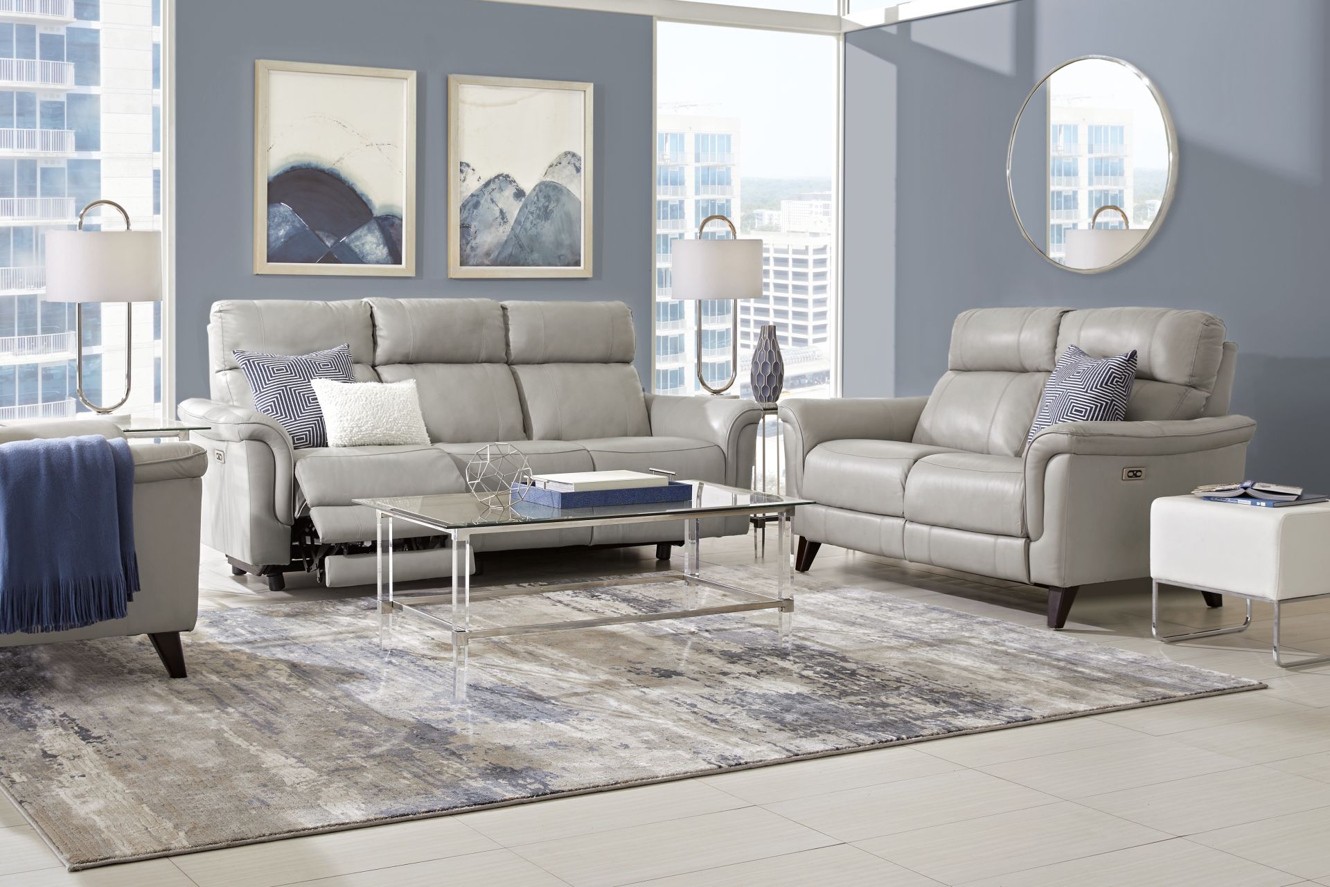 Avezzano Stone Leather 7 Pc Dual Power Reclining Living Room - Image 1