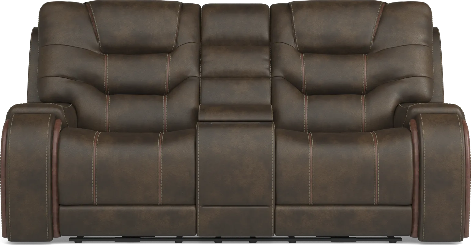 Laredo Springs Brown Dual Power Reclining Console Loveseat