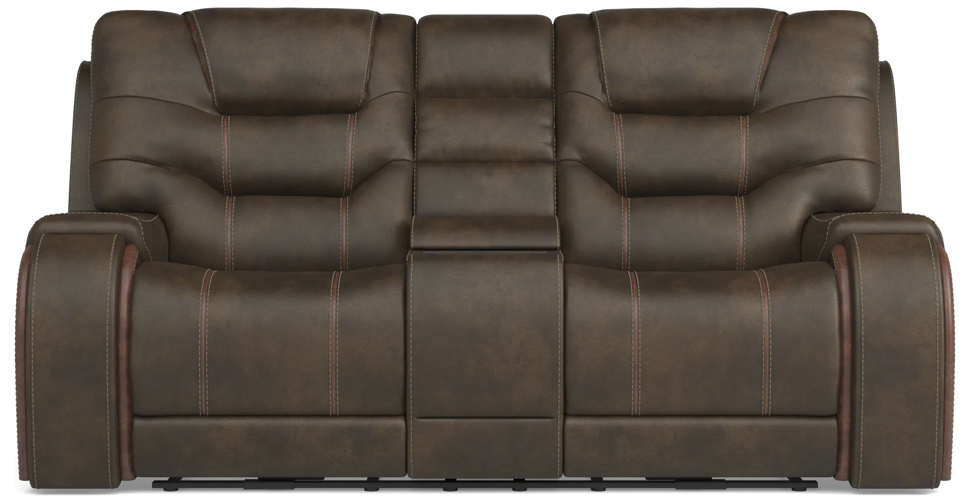 brown dual power reclining console loveseat