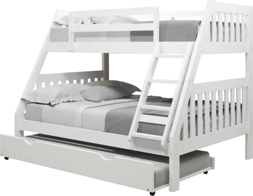 Kids Matej II White Twin/Full Bunk Bed with Trundle