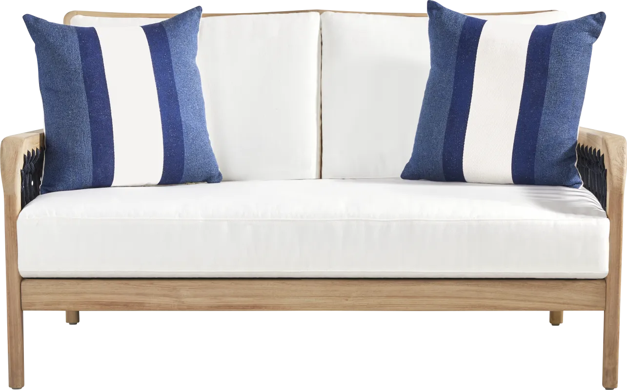 Riva Blonde Outdoor Loveseat with White Cushions