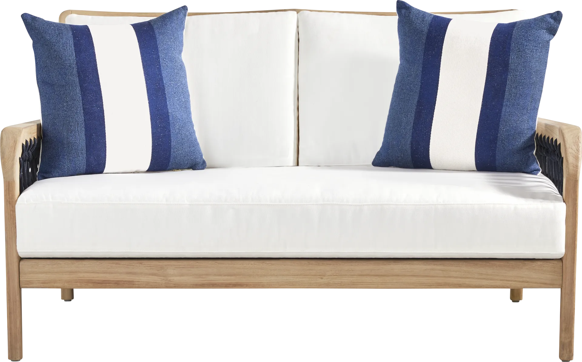 Riva Blonde Outdoor Loveseat with White Cushions - Image 2