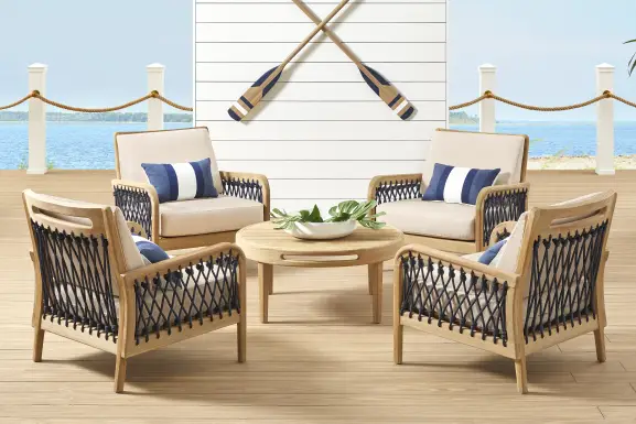 Riva Blonde 5 Pc Outdoor Chat Set with Flax Cushions