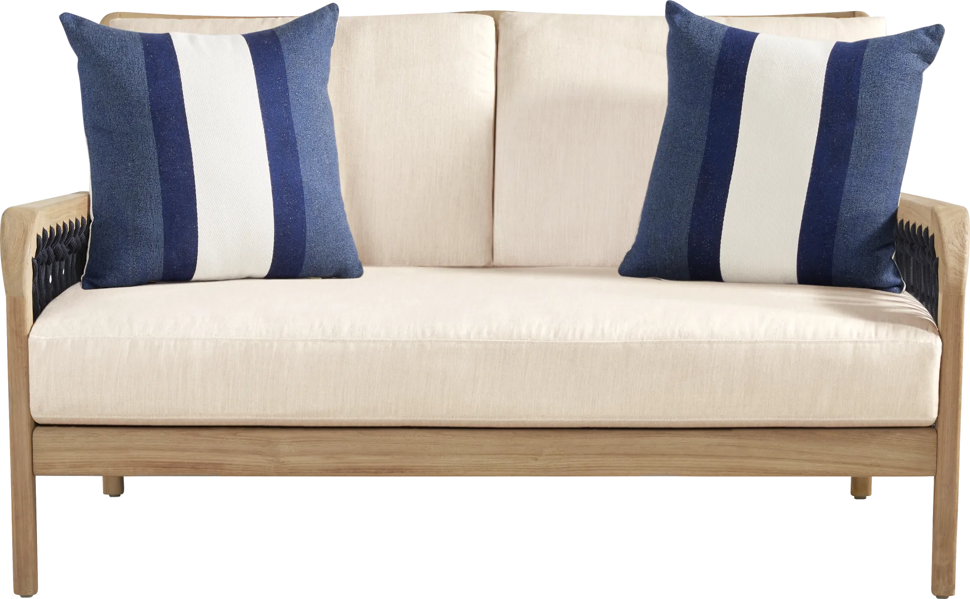 Riva Blonde 6 Pc Outdoor Loveseat Seating Set with Flax Cushions - Image 2