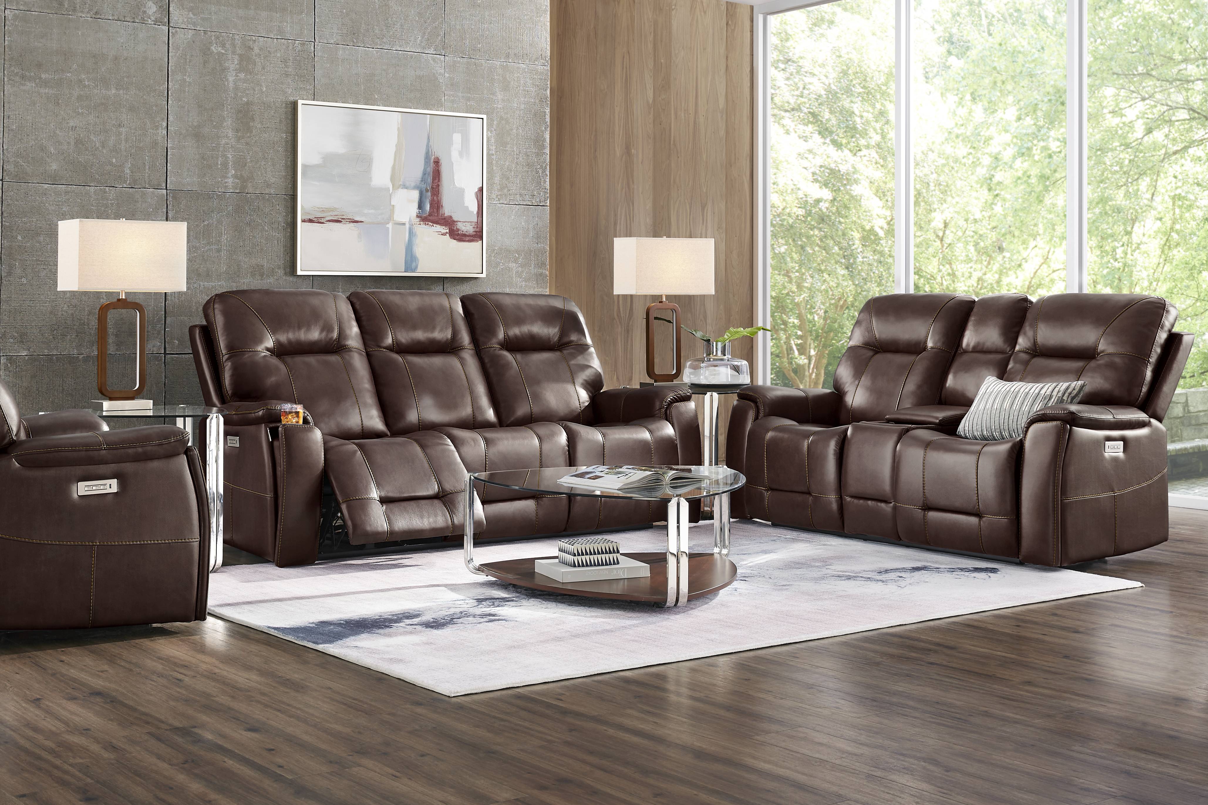 Matthews Cove Brown Leather 2 Pc Triple Power Reclining Living Room - Thumbnail - Image 1