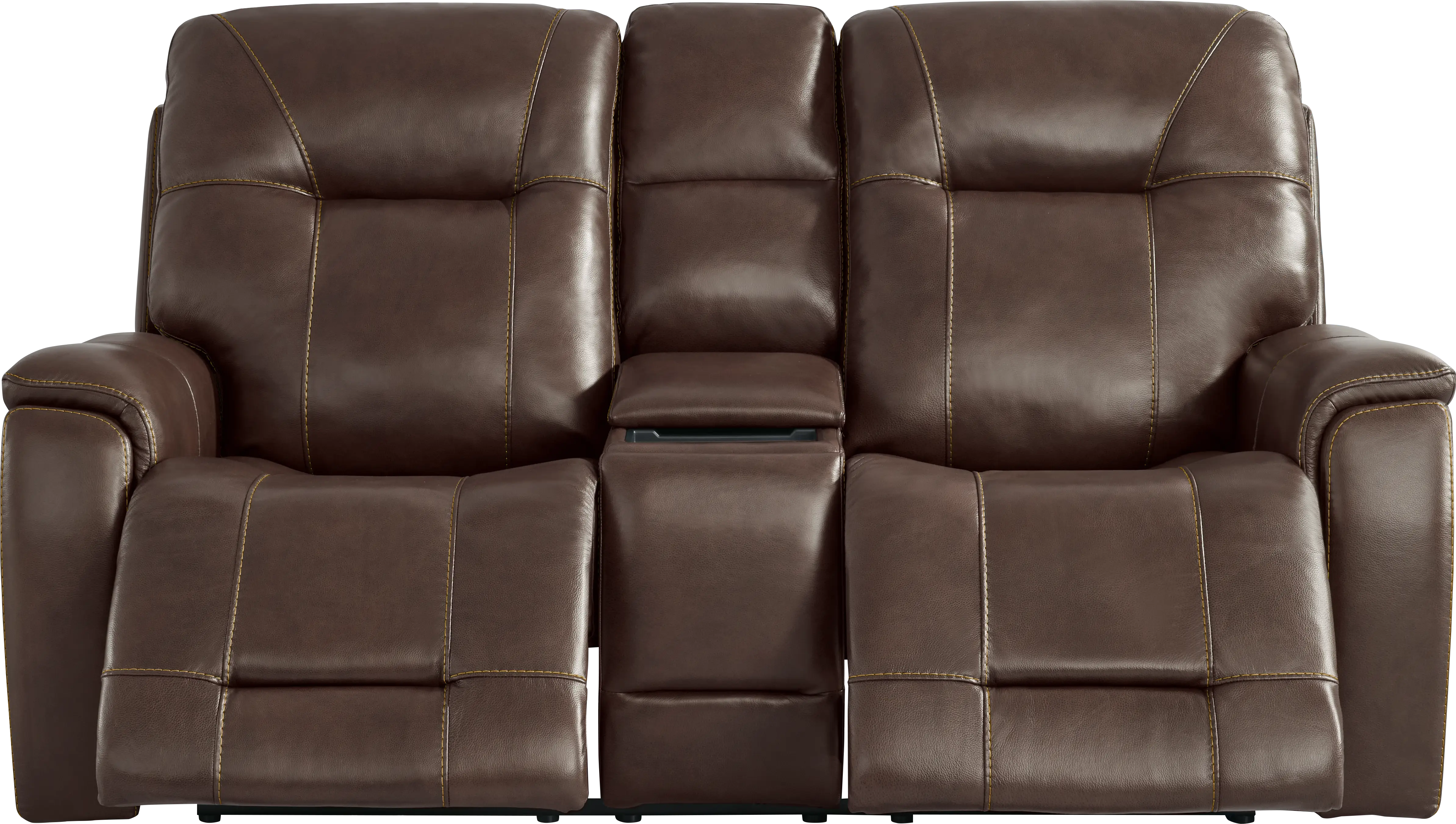 Matthews Cove Brown Leather Triple Power Reclining Console Loveseat - Thumbnail - Image 1
