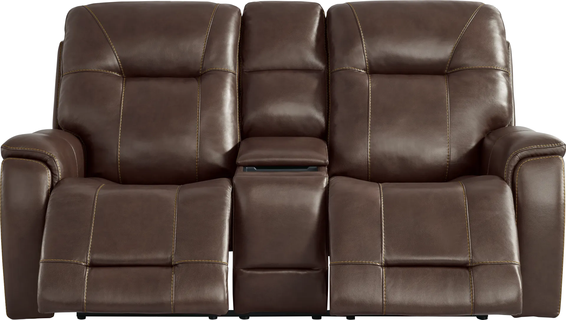 Matthews Cove Brown Leather Triple Power Reclining Console Loveseat - Image 1