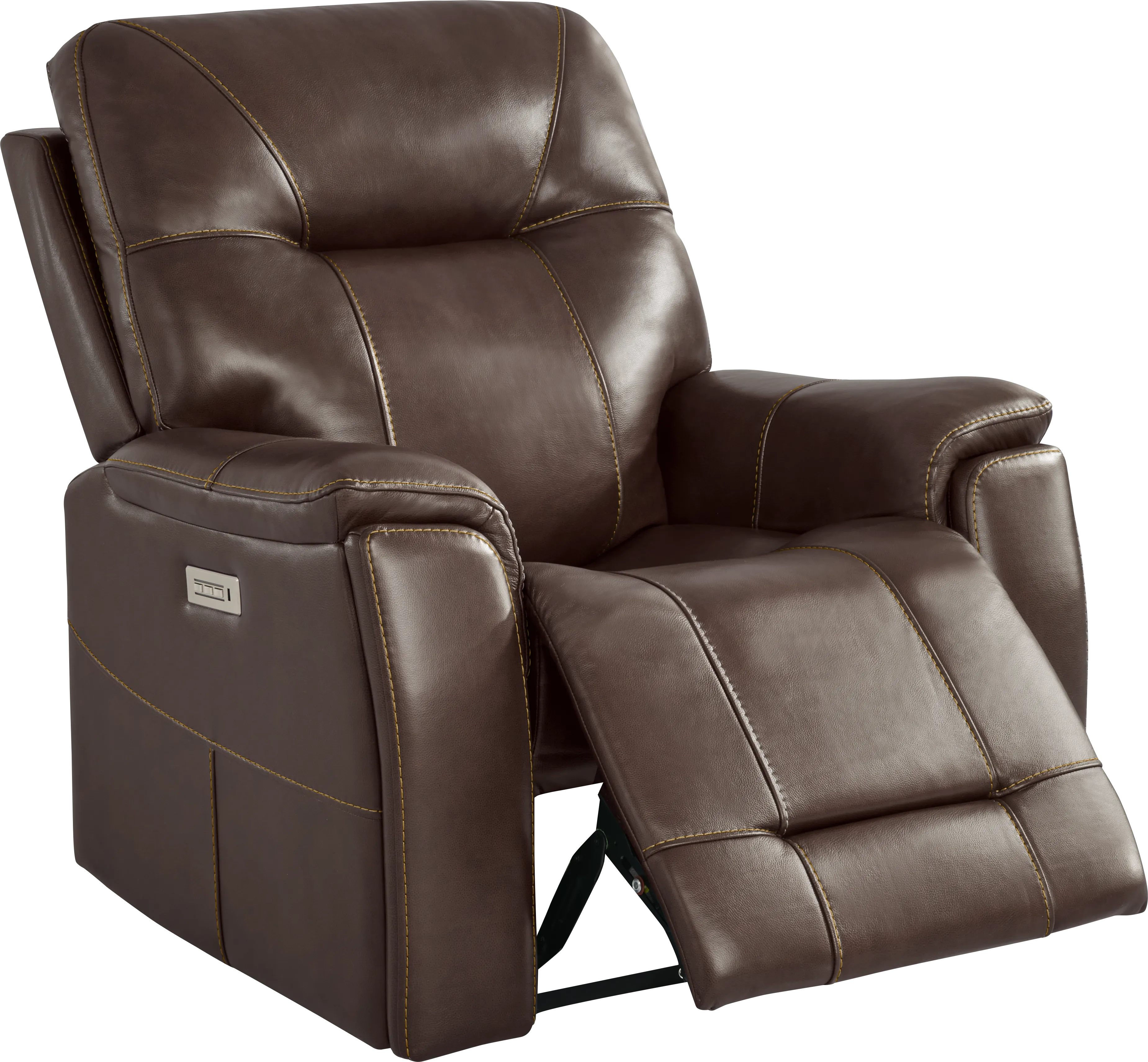 Matthews Cove Brown Leather Triple Power Recliner - Thumbnail - Image 1