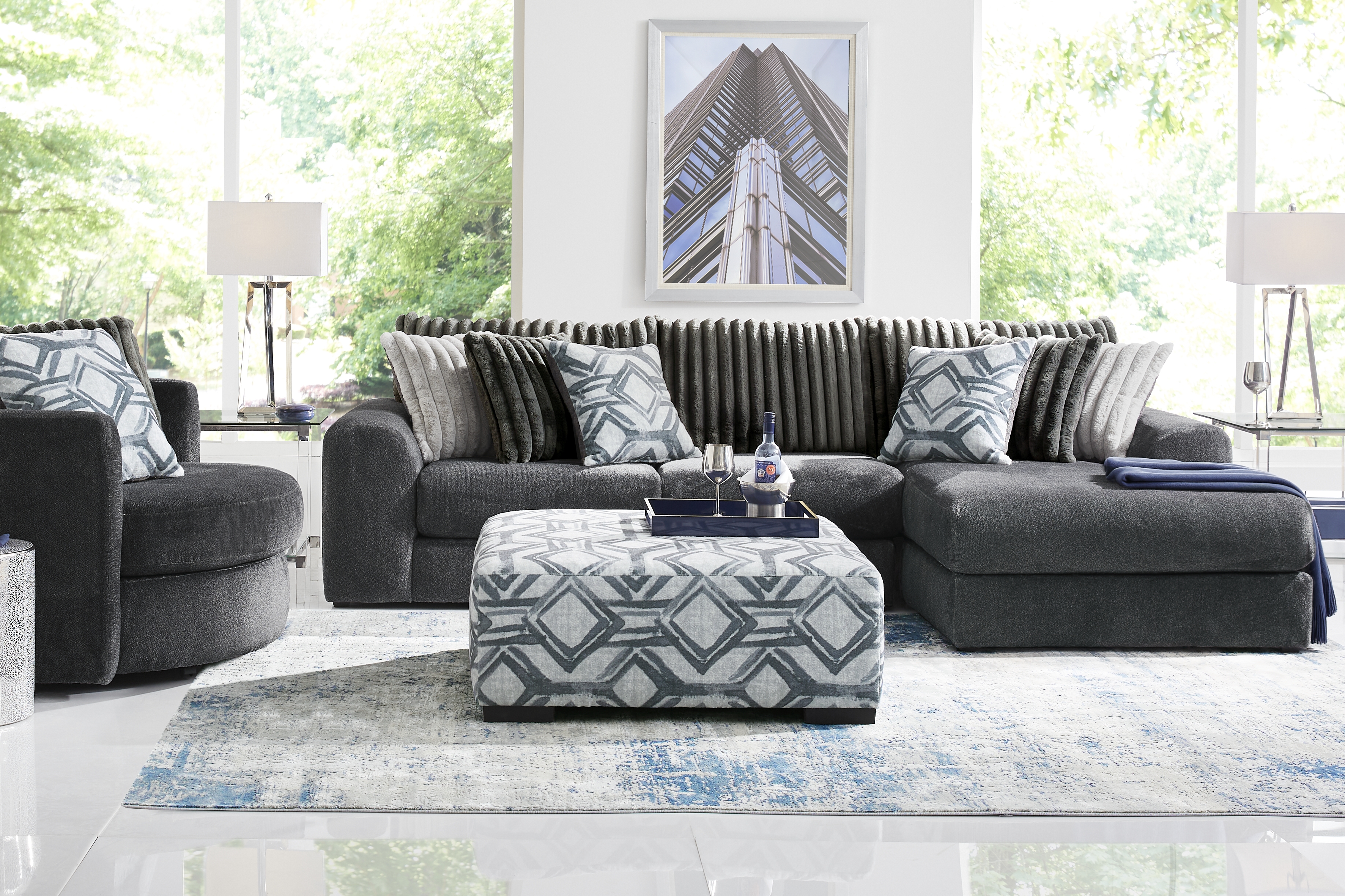 Moreau Street Black 5 Pc Sectional Living Room - Thumbnail - Image 1