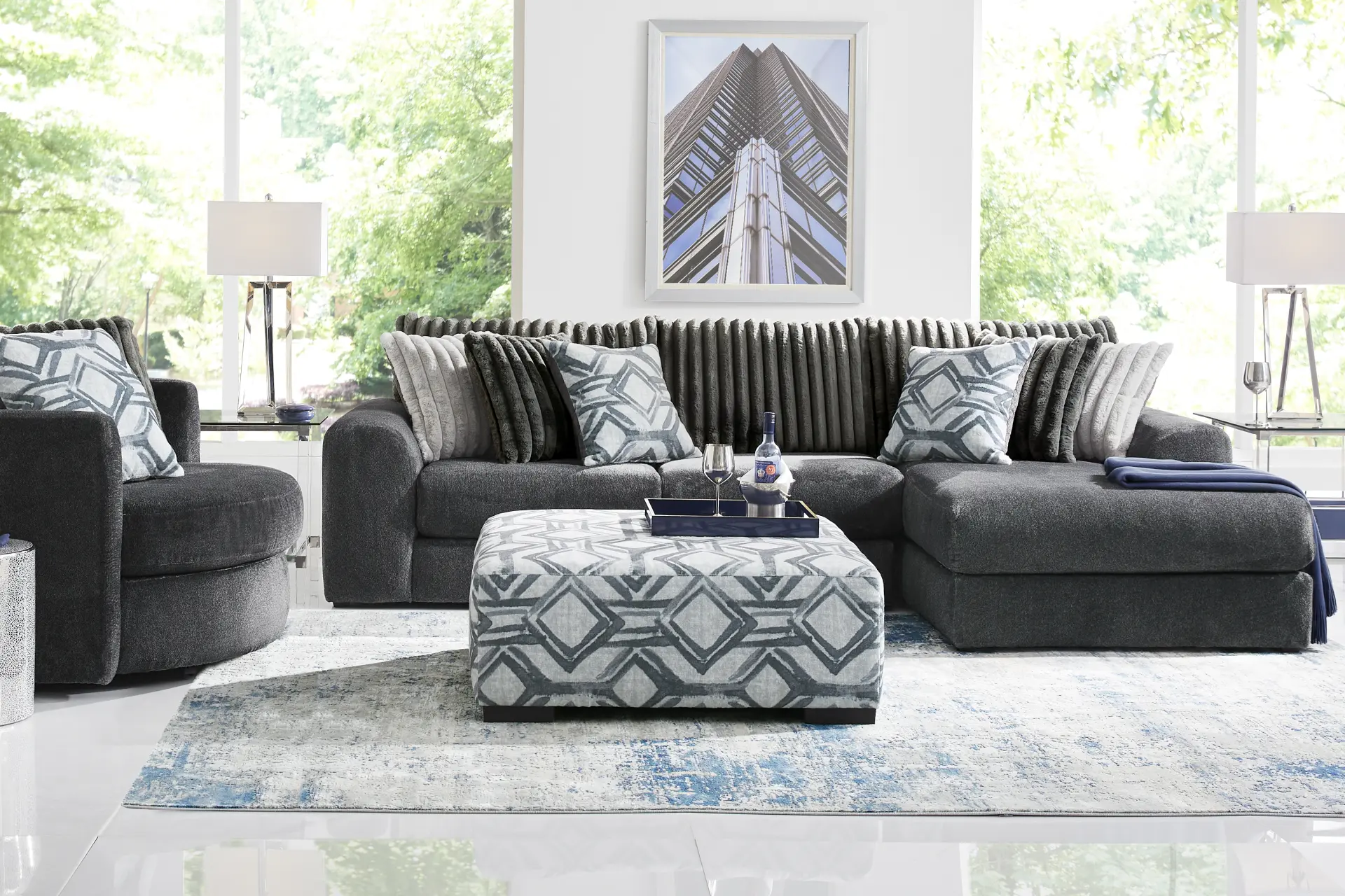 Moreau Street Black 5 Pc Sectional Living Room