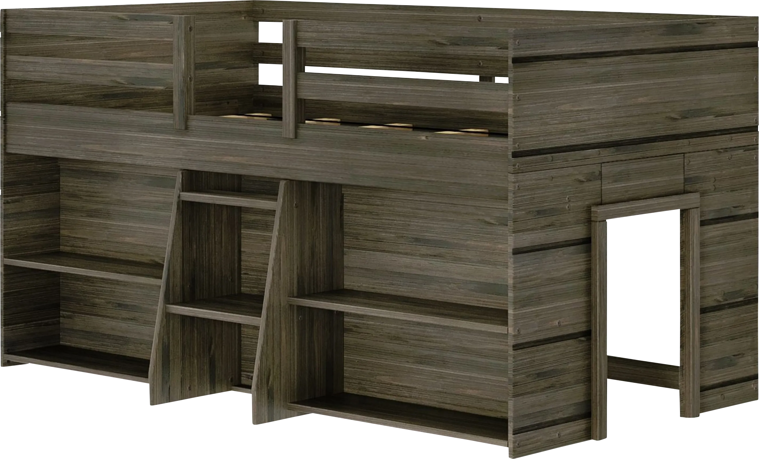 Kids Bellavi Brown Twin Loft Bed with Bookcase - Thumbnail - Image 1