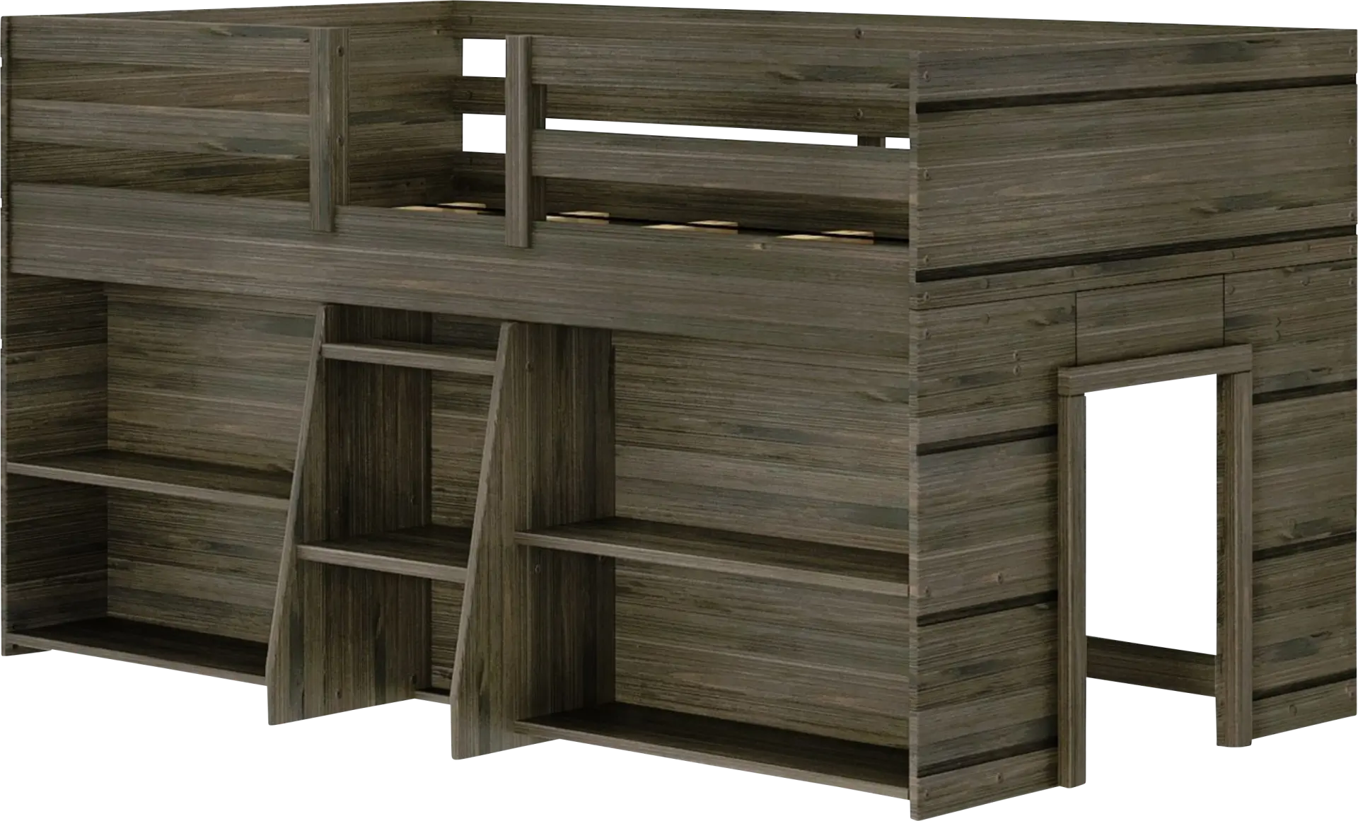 Kids Bellavi Brown Twin Loft Bed with Bookcase