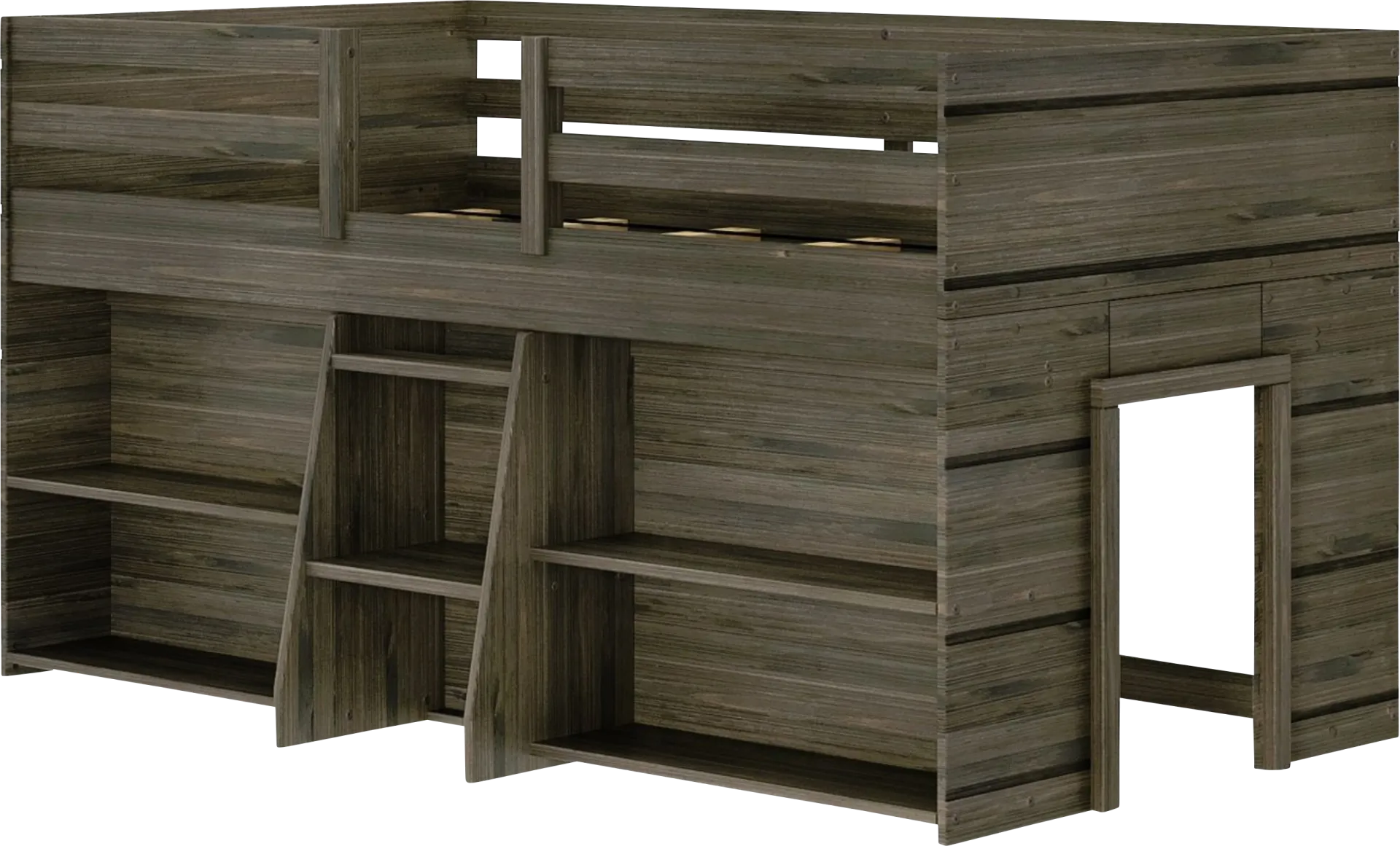 Kids Bellavi Brown Twin Loft Bed with Bookcase - Image 1