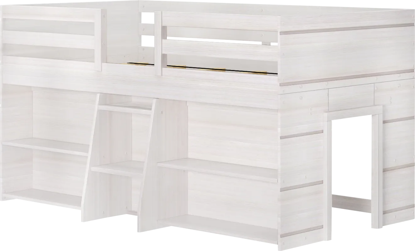 Kids Bellavi White Twin Loft Bed with Bookcase