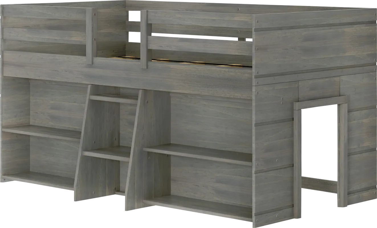 Kids Bellavi Gray Twin Loft Bed with Bookcase