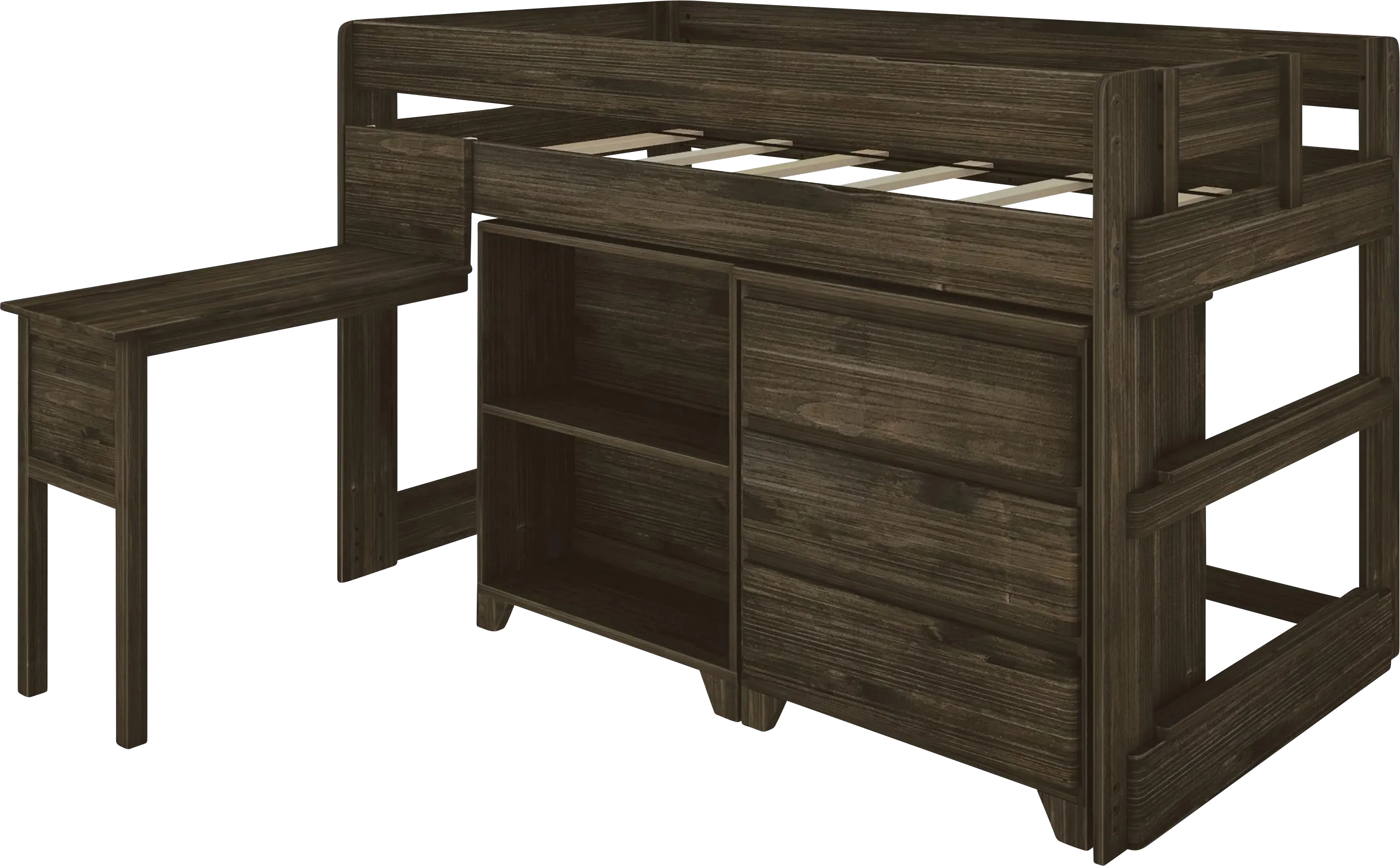 Kids Eliska I Brown Twin Loft Bed with Dresser, Bookcase, and Desk - Thumbnail - Image 1