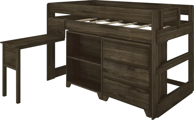 Kids Eliska I Brown Twin Loft Bed with Dresser, Bookcase, and Desk