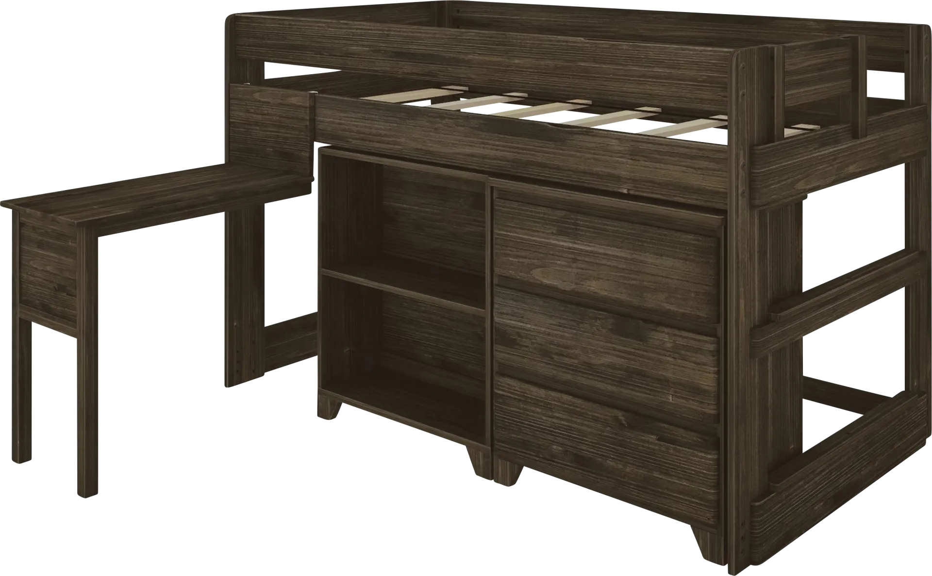 Kids Eliska I Brown Twin Loft Bed with Dresser, Bookcase, and Desk - Image 1