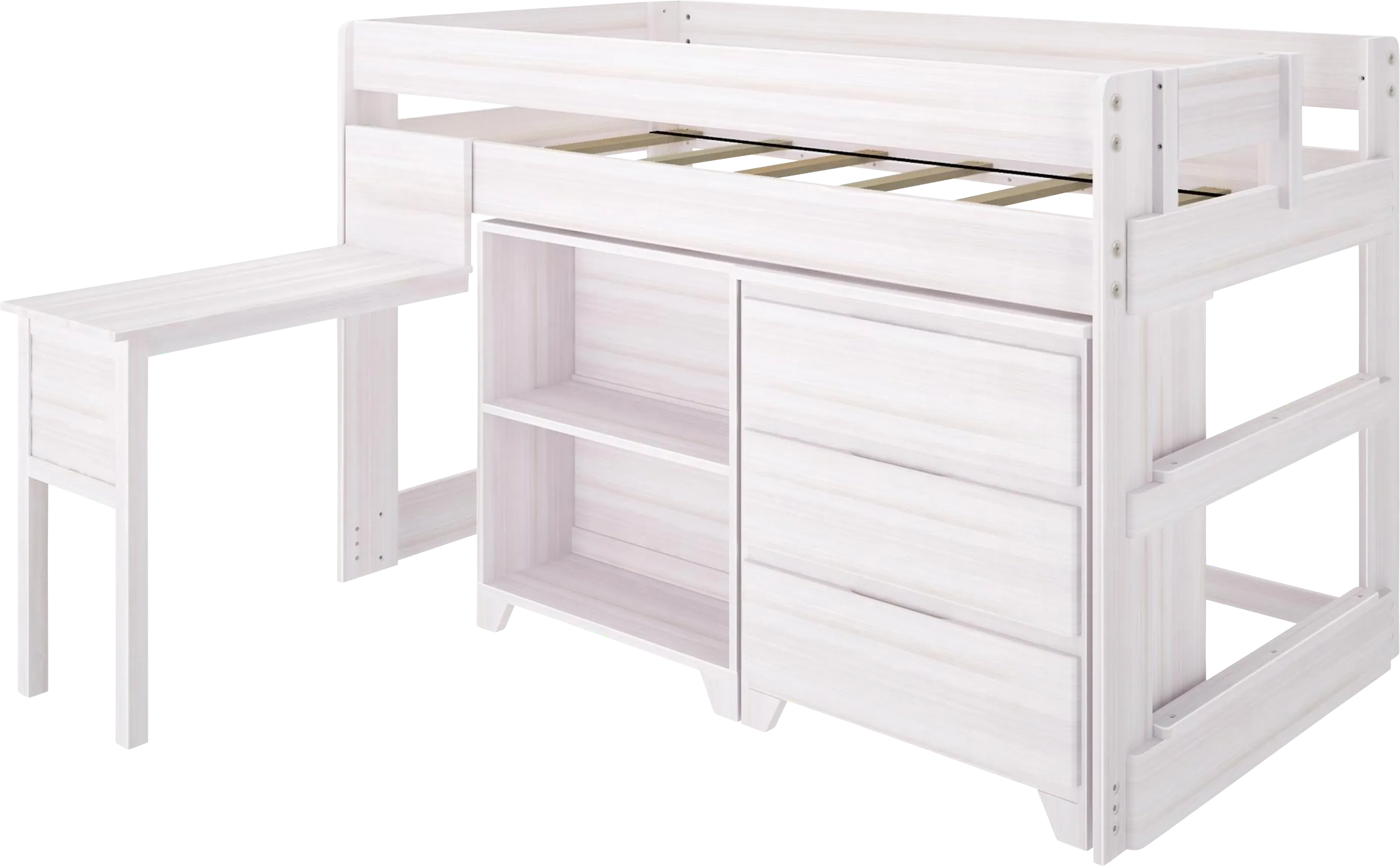 Kids Eliska I White Twin Loft Bed with Dresser, Bookcase, and Desk - Thumbnail - Image 1