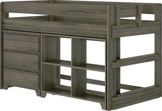 Kids Eliska II Brown Twin Loft Bed with Dresser & Bookcase