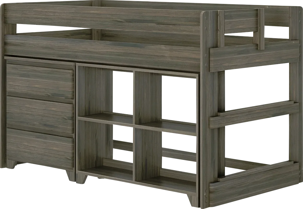 Kids Eliska II Brown Twin Loft Bed with Dresser & Bookcase