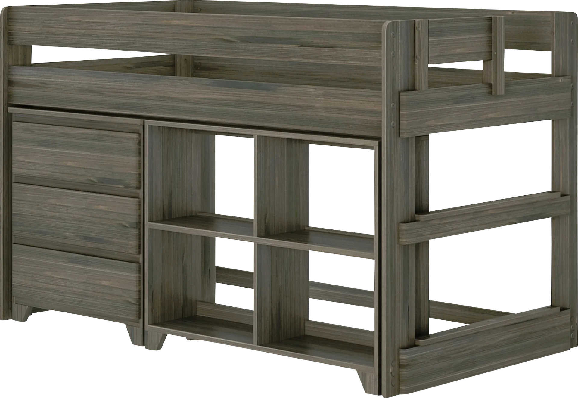 Kids Eliska II Brown Twin Loft Bed with Dresser & Bookcase - Image 1