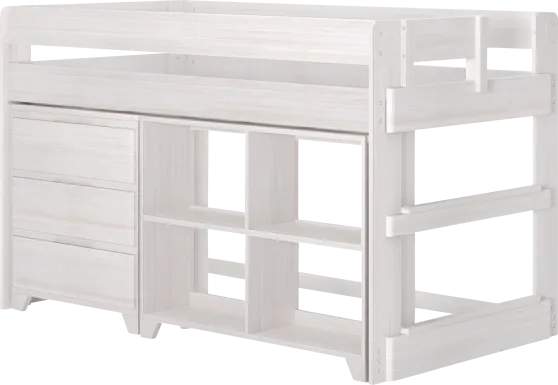 Kids Eliska II White Twin Loft Bed with Dresser & Bookcase