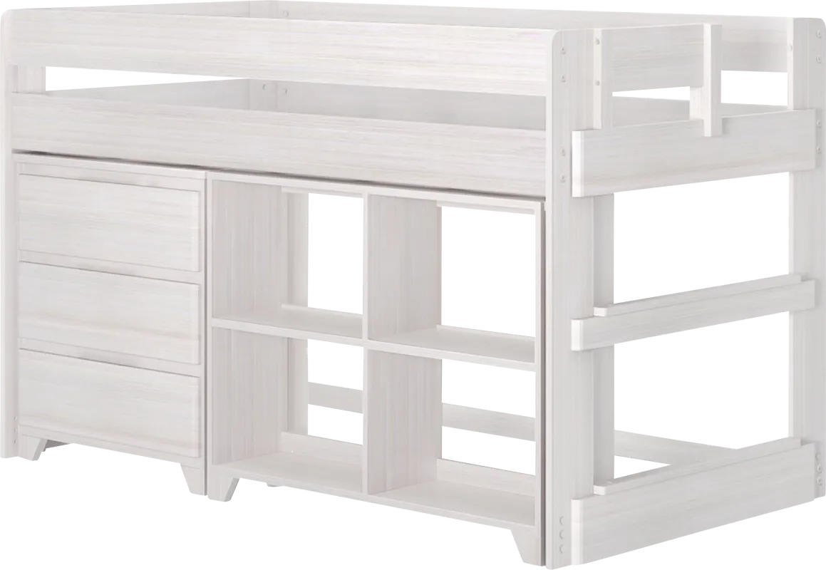 Kids Eliska II White Twin Loft Bed with Dresser & Bookcase