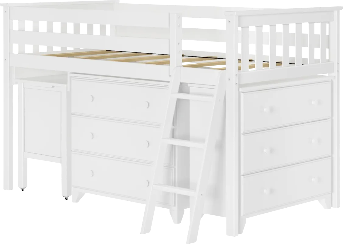 Kids Irenka I White Twin Loft Bed with Pull-Out Desk & Dresser