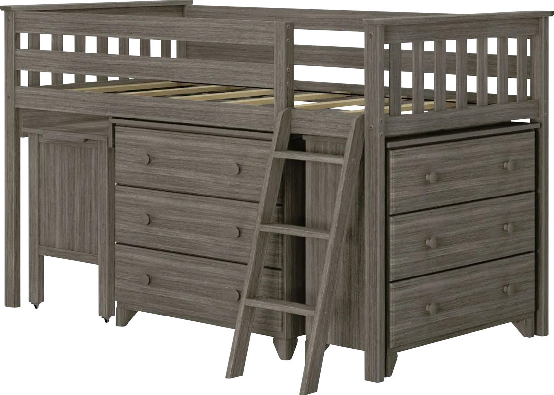 Kids Irenka I Brown Twin Loft Bed with Pull-Out Desk & Dresser