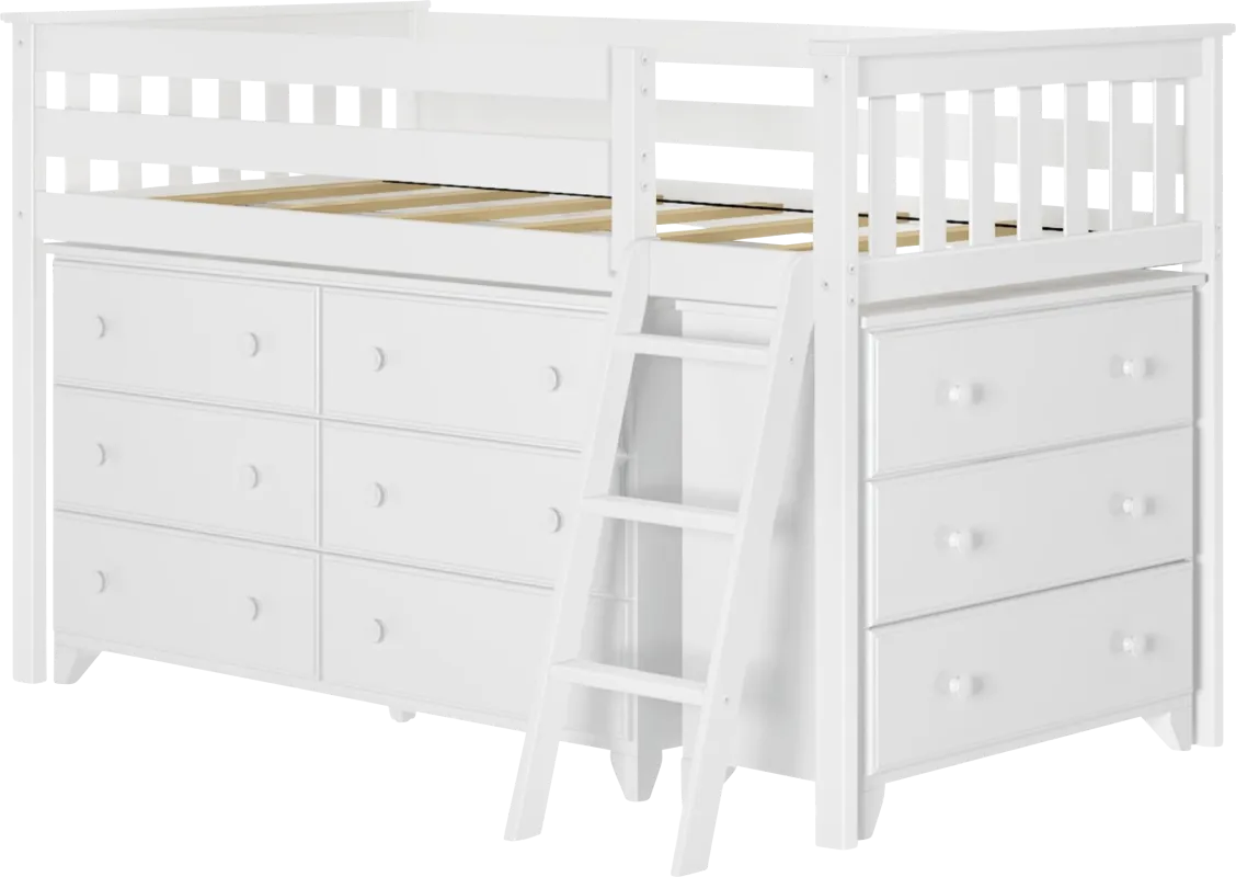 Kids Irenka II White Twin Loft Bed with Dresser