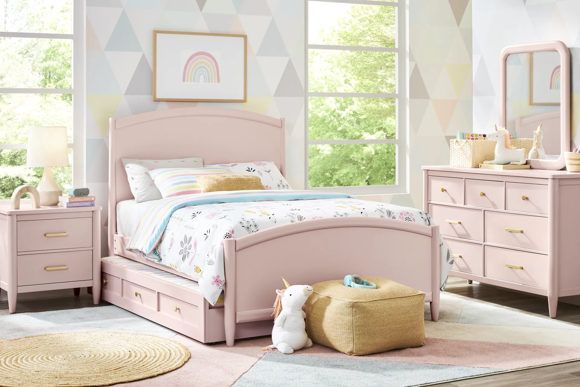 Kids Modern Colors Pink Full Panel Bed - Image 1