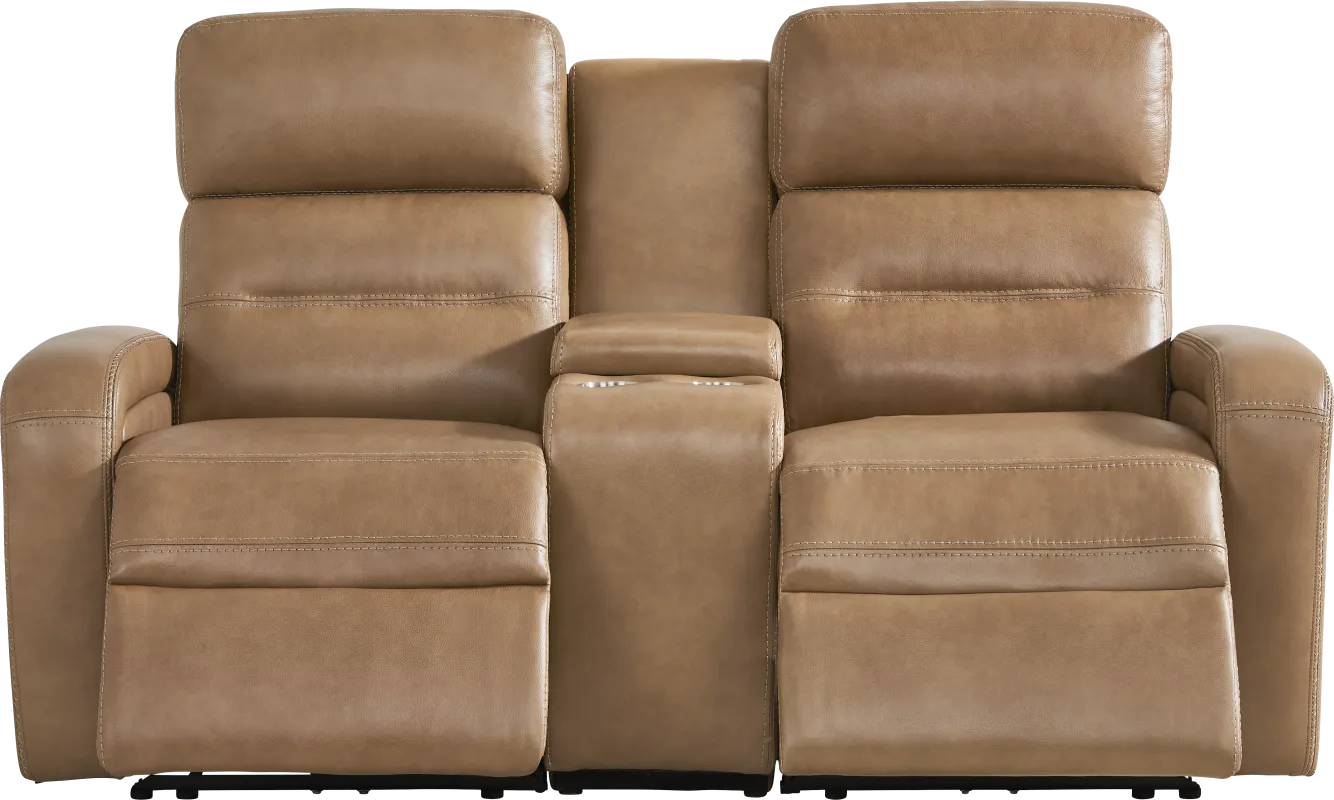 Sierra Madre Saddle Leather Dual Power Reclining Console Loveseat