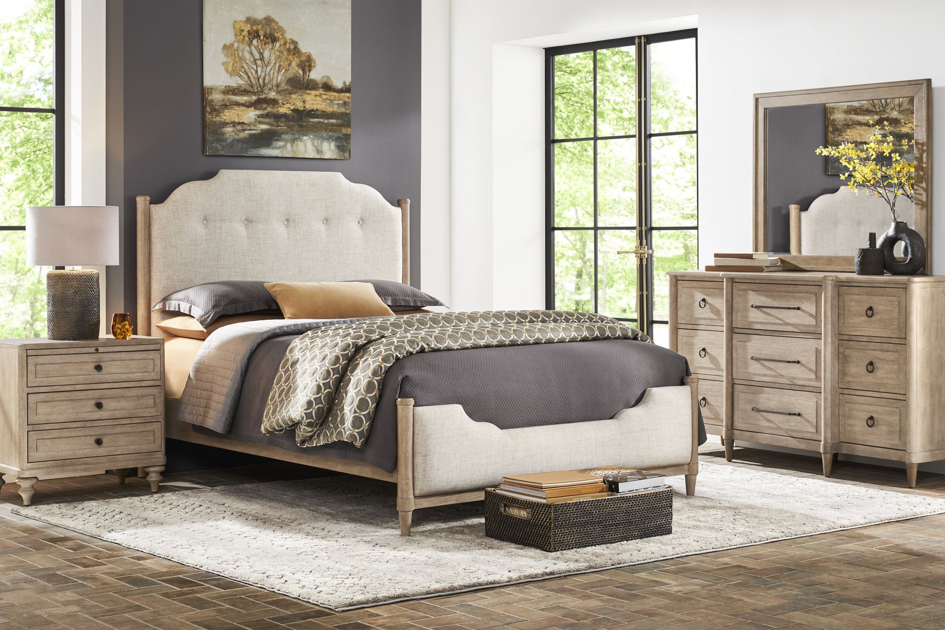 Oakwood Terrace Tan 7 Pc Queen Upholstered Bedroom - Image 1