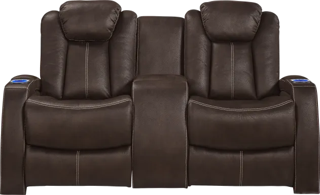 Crestline Brown Dual Power Reclining Console Loveseat