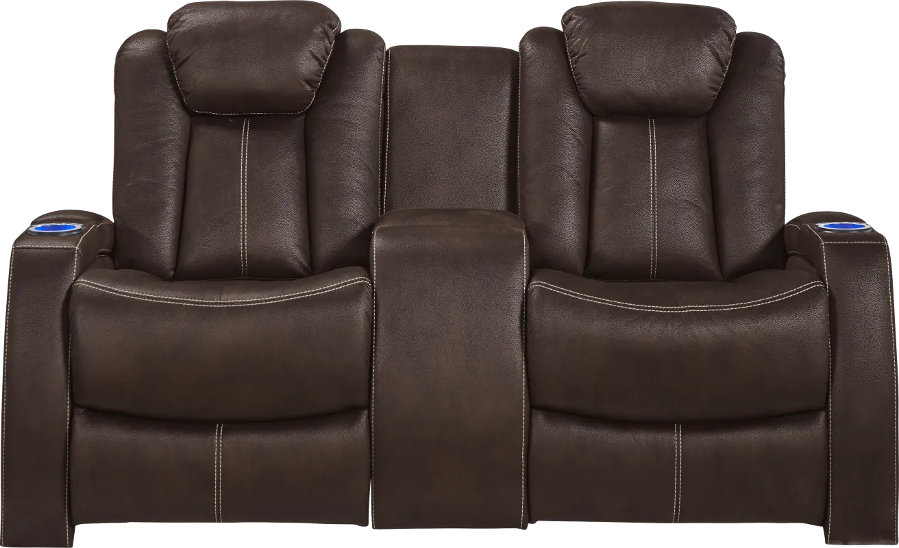 Crestline Brown Dual Power Reclining Console Loveseat