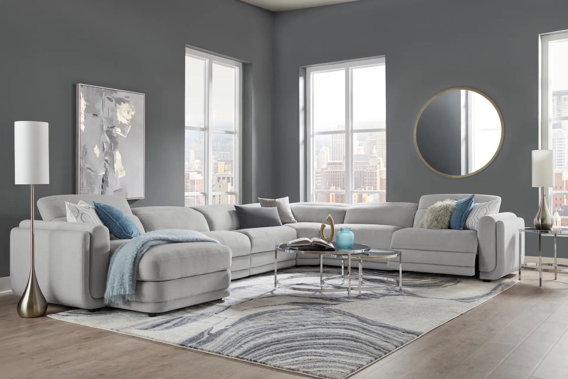 Dillon Smoke 6 Pc Dual Power Reclining Sectional - Image 2