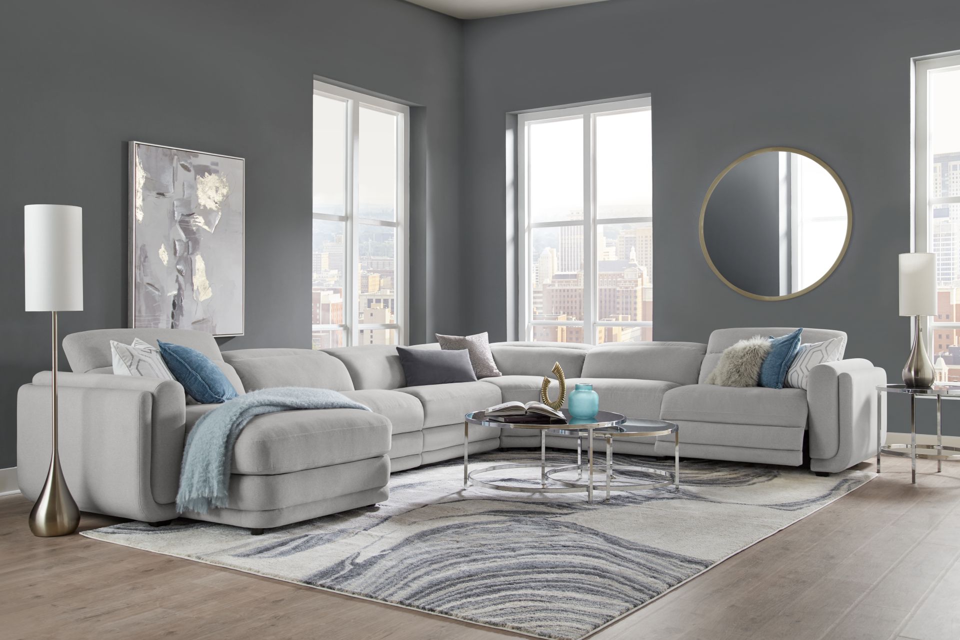 Dillon Smoke 6 Pc Dual Power Reclining Sectional - Image 2