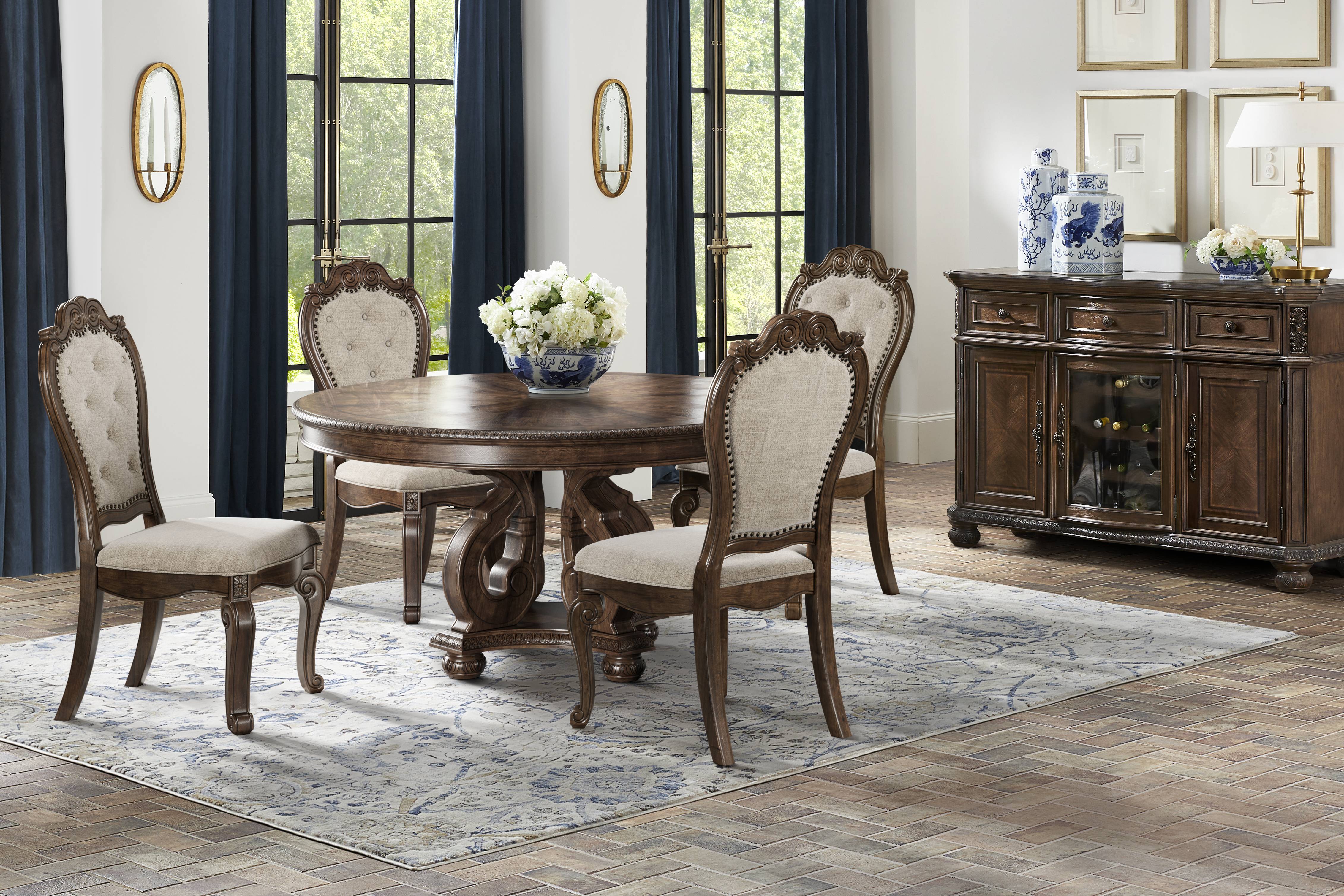Stalton Estate Brown 5 Pc Round Dining Room with Upholstered Chairs - Thumbnail - Image 1