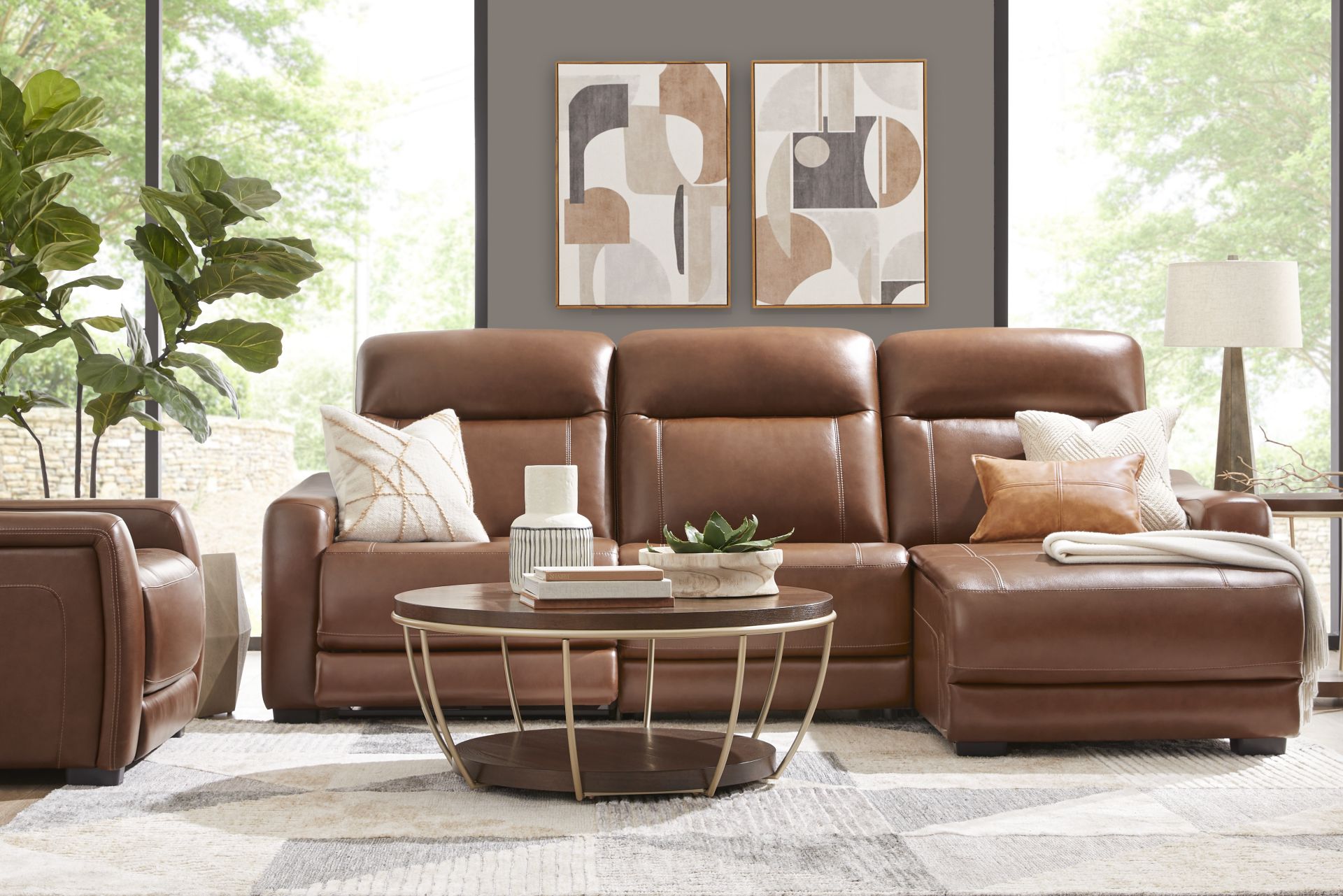 Newport Brown Leather 3 Pc Dual Power Reclining Sectional - Image 2